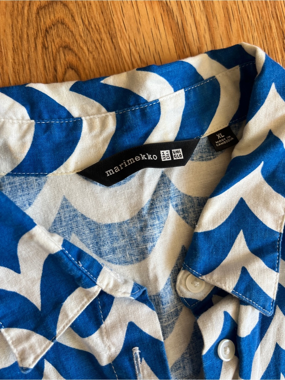 Marimekko Uniqlo XL Blue Wave Print Shirt Dress - Picture 4 of 7